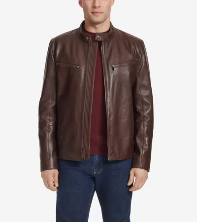 Cole Haan Men's Classic Zip Front Moto Jacket - Brown Size Small