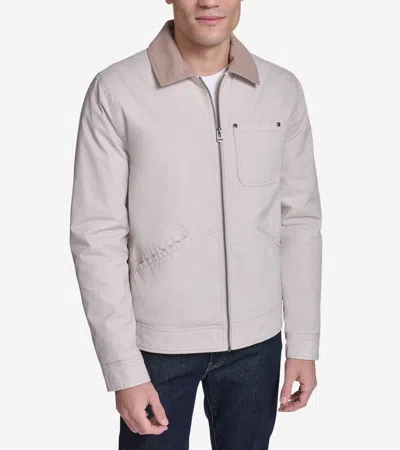 Cole Haan Men's Coated Cotton Trucker Jacket With Corduroy - Beige Size Large In Neutral