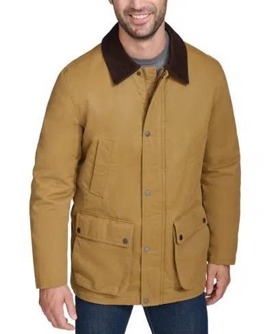 Cole Haan Men's Corduroy-shirt-collar Waxed Rain Jacket In Khaki