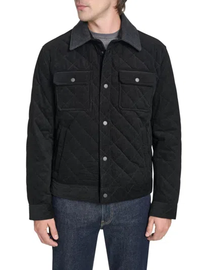 Cole Haan Men's Diamond Quilted Corduroy Trucker Jacket In Black