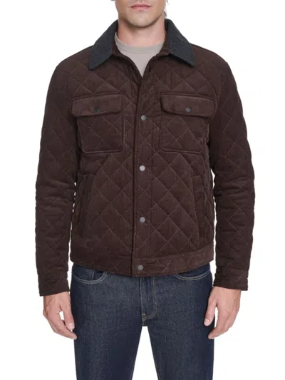 Cole Haan Men's Diamond Quilted Corduroy Trucker Jacket In Brown