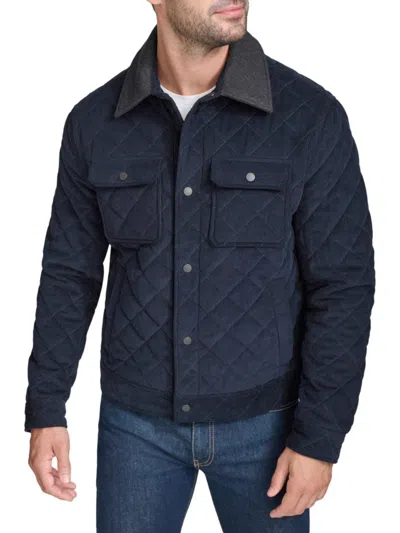 Cole Haan Men's Diamond Quilted Corduroy Trucker Jacket In Navy