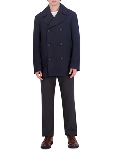 Cole Haan Men's Double Breasted Wool Blend Peacoat In Navy