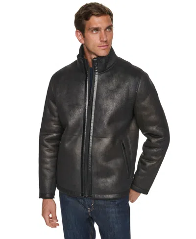 Cole Haan Men's Faux Shearling Stand Collar Jacket In Black