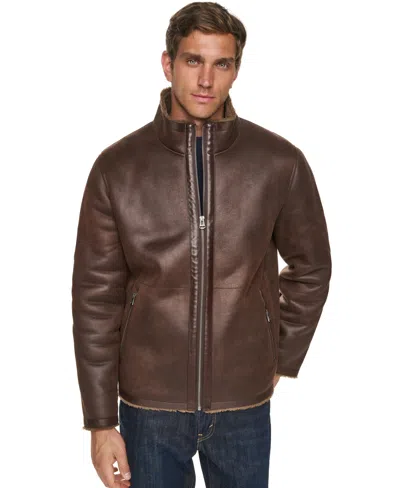 Cole Haan Men's Faux Shearling Stand Collar Jacket In Brown