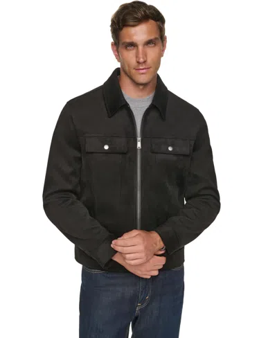 Cole Haan Men's Faux Suede Regular-fit Trucker Jacket In Black