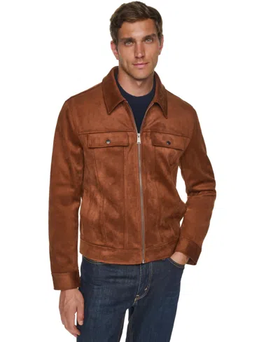 Cole Haan Men's Faux Suede Regular-fit Trucker Jacket In Brown
