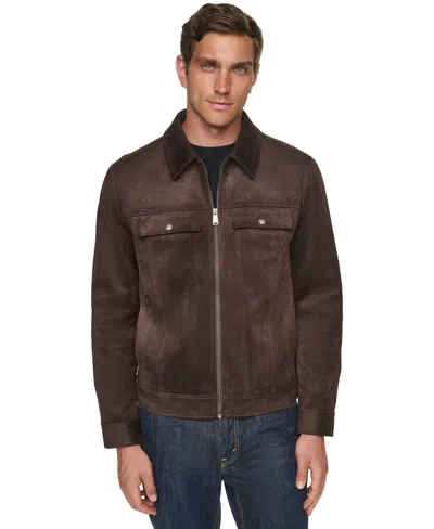 Cole Haan Men's Faux Suede Regular-fit Trucker Jacket In Brown