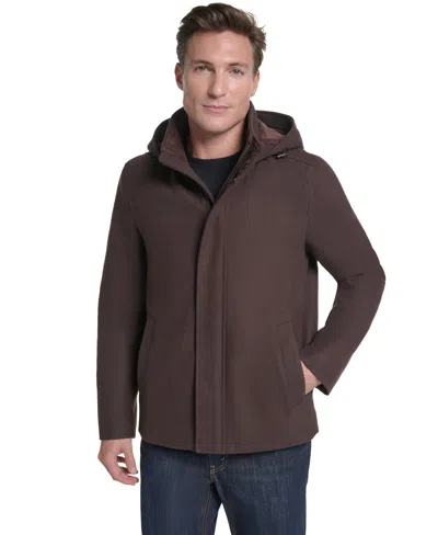 Cole Haan Men's Front-zip Duffel Wool Jacket In Brown
