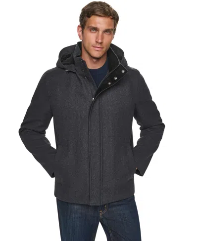Cole Haan Men's Front-zip Duffel Wool Jacket In Black