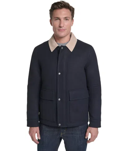 Cole Haan Men's Front-zip Melton Wool Jacket In Blue