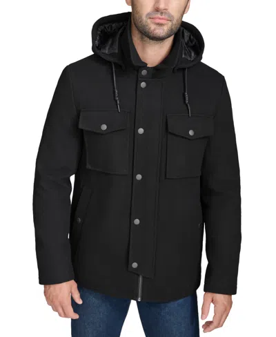 Cole Haan Men's Full-zip Twill Field Jacket With Removable Hood In Black