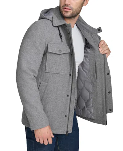 Cole Haan Men's Full-zip Twill Field Jacket With Removable Hood In Light Grey