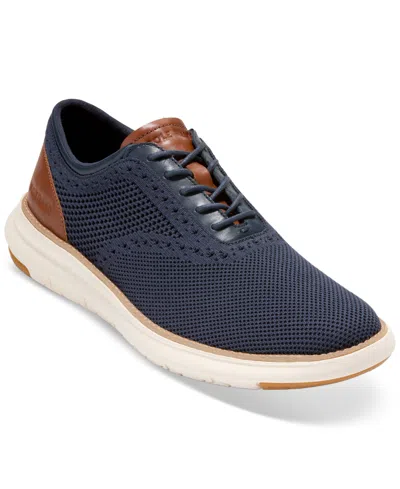 Cole Haan Men's Grand Remix Lace-up Knit Oxford Shoes In Navy Blazer-british Tan