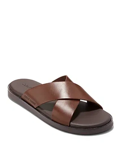 Cole Haan Men's Nantucket Cross Strap Slip On Slide Sandals In Brown