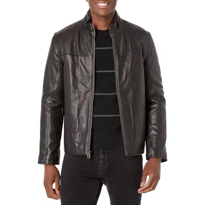 Pre-owned Cole Haan Men's Smooth Lamb Leather Jacket With Convertible Collar In Black
