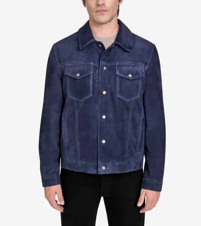 Cole Haan Men's Suede Trucker Jacket - Blue Size Medium