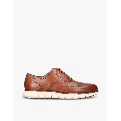 Cole Haan Men's Tan Zerøgrand Wingtip Leather Oxford Shoes In British Tan-ivory