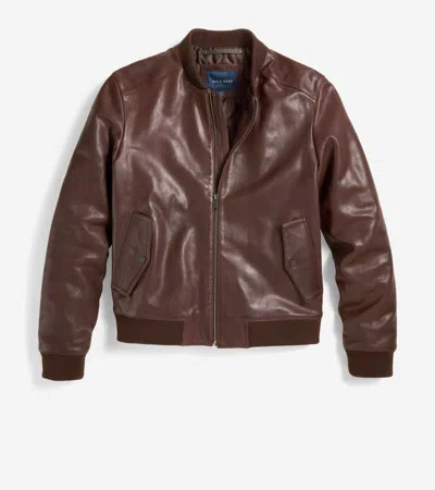 Cole Haan Men's Vintage Effect Leather Bomber Jacket - Brown Size Medium