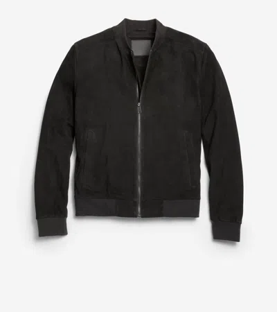 Cole Haan Zip Front Suede Jacket In Black