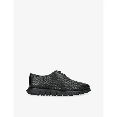 Cole Haan Mens Black Zerøgrand Remastered Woven Leather Oxford Shoes Eur 43.5 / 9.5 Uk In Animal Print