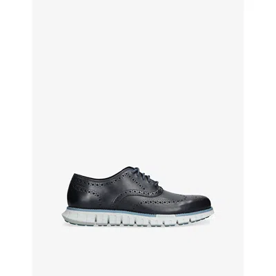 Cole Haan Mens Blue/dark Zerøgrand Wingtip Leather Oxford Shoes Eur 42.5 / 8.5 Uk In Black
