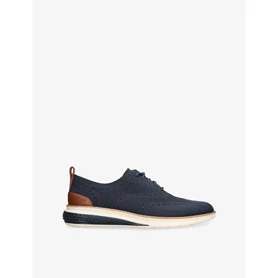 Cole Haan Mens Navy Zerøgrand Wingtip Stitchlite Knitted Oxford Shoes Eur 41 / 7 Uk