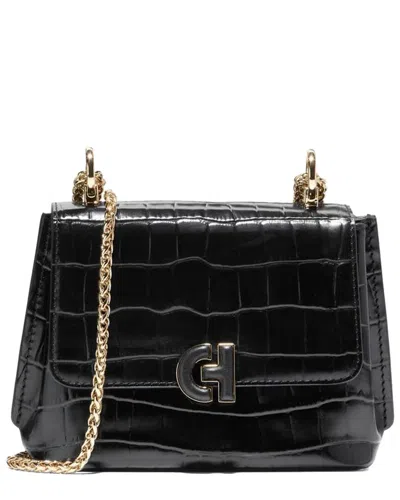 Cole Haan Mini Convertible Chain Leather Crossbody In Black Croc Print