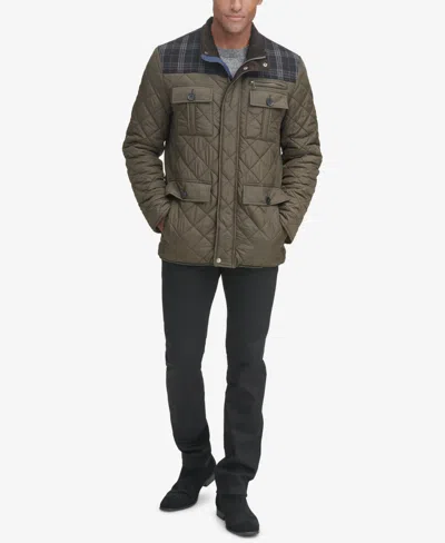 Cole Haan Mixed Media Quilted Jacket In Green