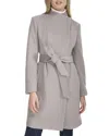 Cole Haan Molded Collar Belted Wool-blend Coat In Gray