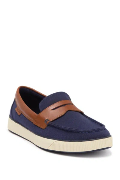 Cole Haan Men's Nantucket Slip-on Penny Loafers In Navy Blazer Canvas,ch British Tan,ivory