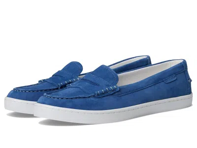 Cole Haan Nantucket Penny Women's Flat Shoes Dutchblue Suede/white: 7.5 B - Medium In Blue