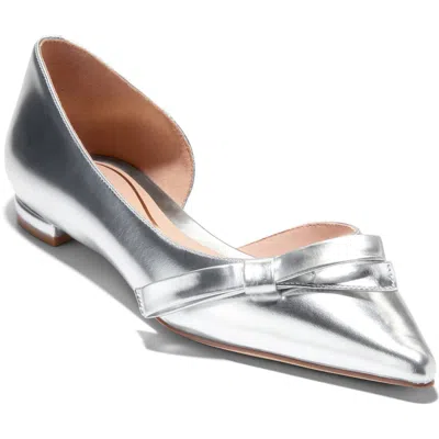 Cole Haan Noella Bow Satin Skimmer Flat In Silver