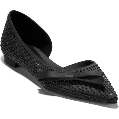 Cole Haan Noella Bow Satin Skimmer Flat In Black Satin,crystal