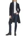 Cole Haan Notch Lapel Slick Wool-blend Coat In Blue