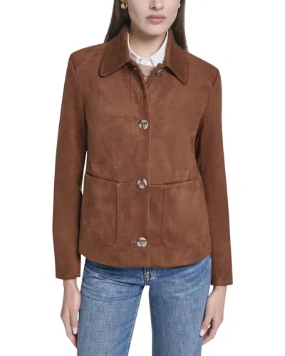 Cole Haan Novelty Faux Suede Jacket In Brown