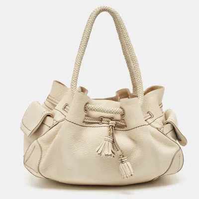 Pre-owned Cole Haan Off White Leather Village Drawstring Shoulder Bag