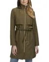 Cole Haan Belted Travel Packable Hooded Rain Jacket In Brown