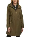 Cole Haan Signature Travel Packable Hooded Rain Jacket In Olive