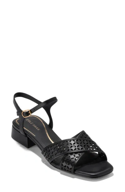Cole Haan Patie Sandal In Black Perforated Leather