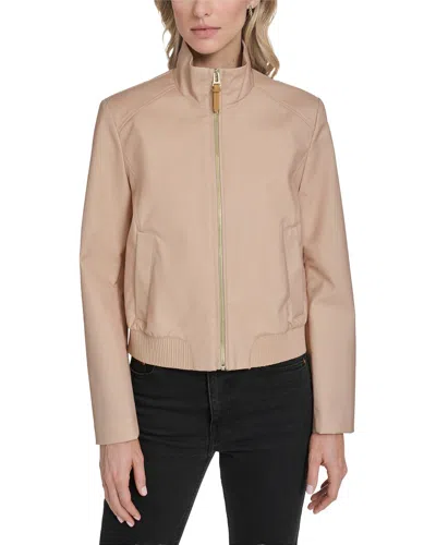 Cole Haan Pin Stripe Rain Bomber Jacket In Beige