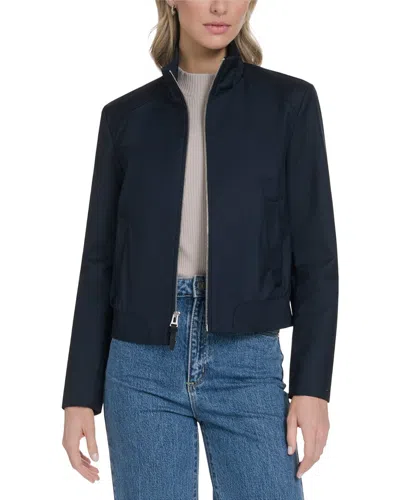 Cole Haan Pin Stripe Rain Bomber Jacket In Blue