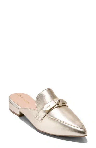 Cole Haan Piper Bow Pointed Toe Mule In Soft Gold Leather