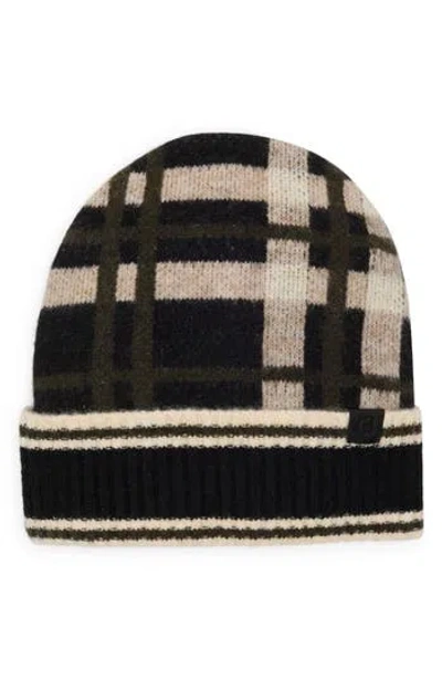 Cole Haan Plaid Cuffed Beanie In Black