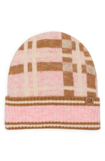 Cole Haan Plaid Cuffed Beanie In Pink
