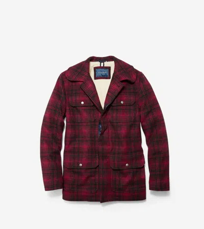 Pre-owned Cole Haan Plaid Wool Sherpa Lining Classic Hunter/mountain/barn/ranch Jacket In Black/red