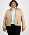 Cole Haan Plus Size Leather Zip-front Collared Coat In Sesame