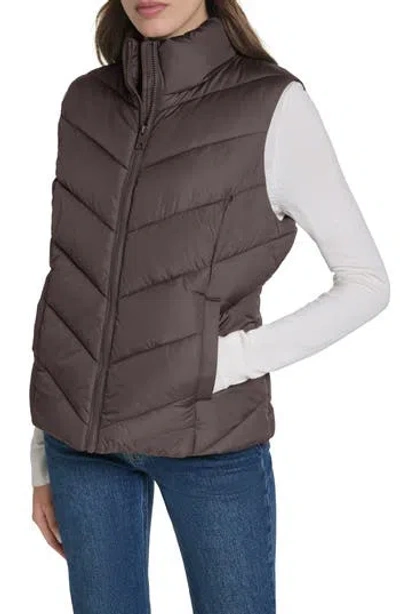 Cole Haan Pongee Puffer Vest In Brown