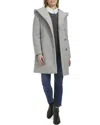 Cole Haan Pressed Boucle Shawl Hood Coat In Grey