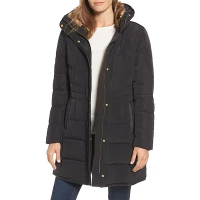 Cole Haan Quilted Down & Feather Fill Jacket With Faux Fur Trim In Black